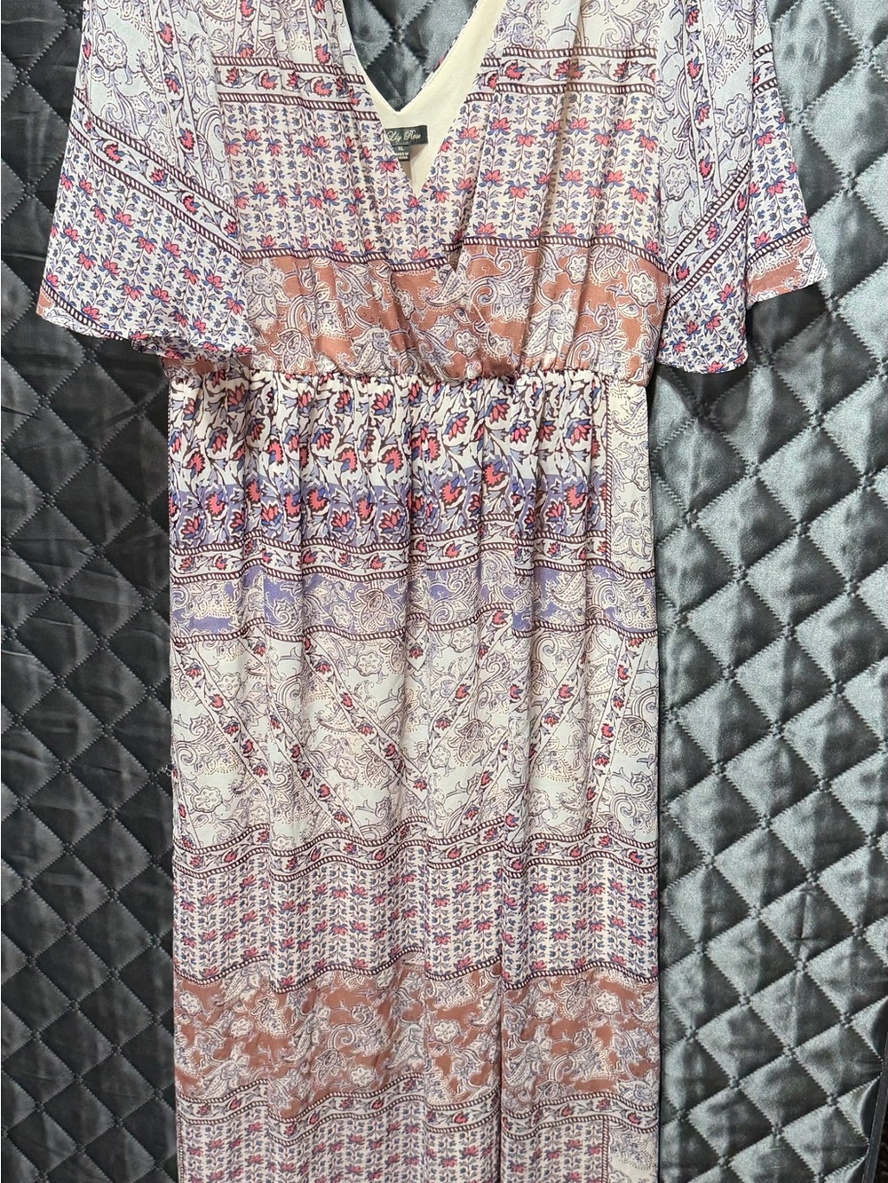 Lily Rose Cream Maxi Dress with Pink and Blue Floral Print